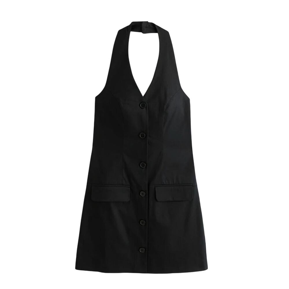 NWOT Abercrombie & Fitch Women's The A&F Mara Halter Vest Mini Dress Black SZ ST